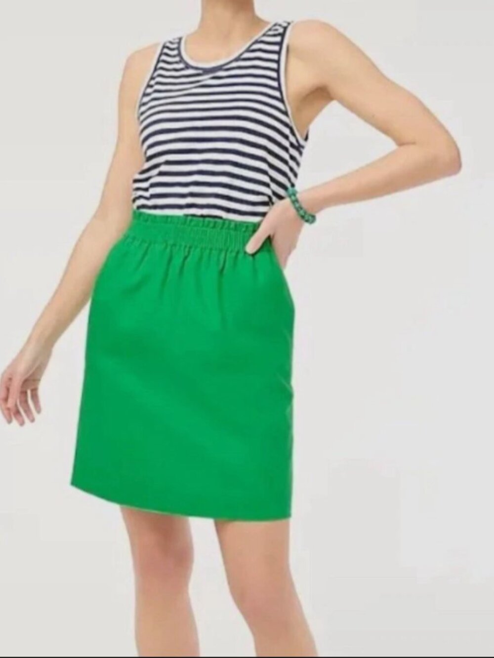 J. Crew Factory Linen Blend Kelly Green Elastic Waist Mini Skirt